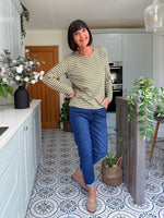 Khaki Striped Super Soft Round Neck